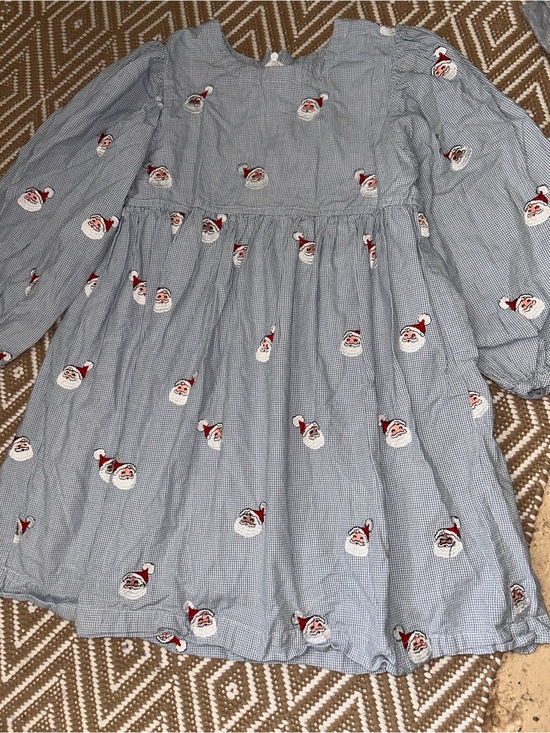 Pink Chicken Other - Pink Chicken Blue Check Santa Embroidered Long-Sleeve Dress